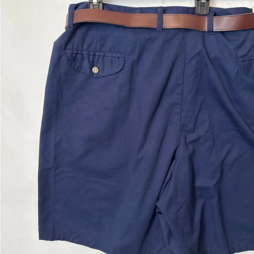 Resolute Bay Men's Chino Shorts Cotton Blend Pleated Blue Sz 46 Waist Belted